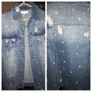 Denim jacket embellished with pearls